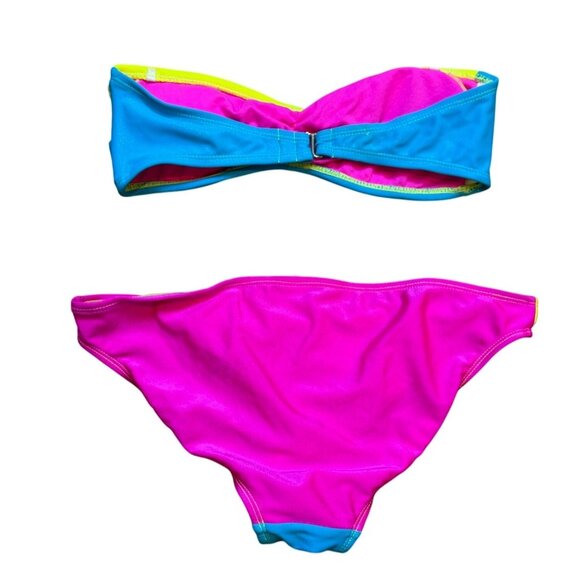 Y2K‎ Xhilaration Womens Neon Colorblock Sparkly Bikini Top & Bandeau Set Size S - Picture 2 of 8